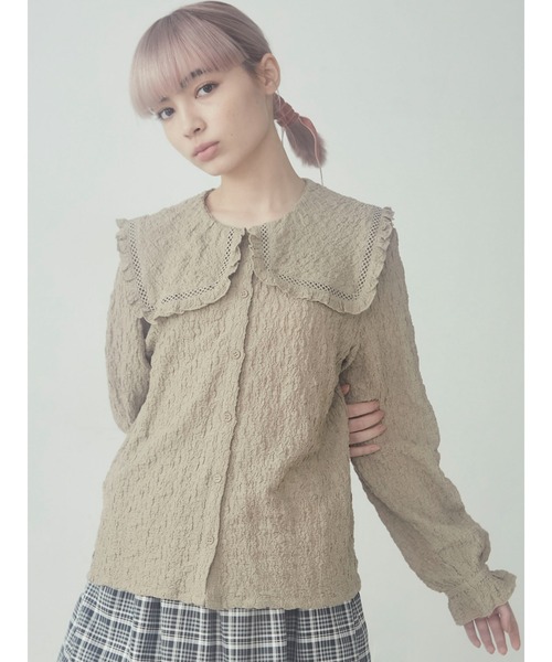 merry jenny（メリージェニー）の「ジャガードセーラーカラーブラウス（シャツ/ブラウス・レディース・ブラック/ベージュ/オフホワイト・FREE）」の8枚目の写真