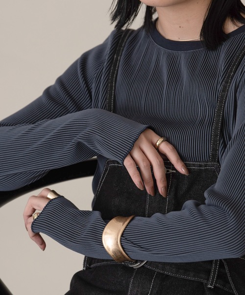 Aunt Marie's(アントマリーズ)の「ストライプバイカラートップス(Tシャツ/カットソー・レディース・ブラウン/ブルー/アイボリー/ライトグリーン/ライトブルー・FREE)」の5枚目の写真