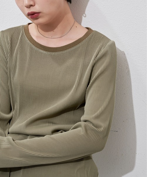 Aunt Marie's(アントマリーズ)の「ストライプバイカラートップス(Tシャツ/カットソー・レディース・ブラウン/ブルー/アイボリー/ライトグリーン/ライトブルー・FREE)」の4枚目の写真