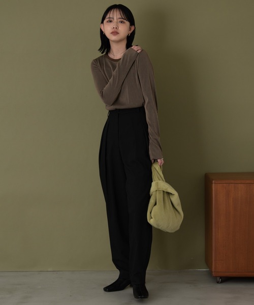 Aunt Marie's(アントマリーズ)の「ストライプバイカラートップス(Tシャツ/カットソー・レディース・ブラウン/ブルー/アイボリー/ライトグリーン/ライトブルー・FREE)」の12枚目の写真