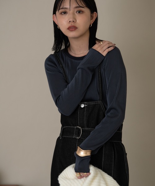 Aunt Marie's(アントマリーズ)の「ストライプバイカラートップス(Tシャツ/カットソー・レディース・ブラウン/ブルー/アイボリー/ライトグリーン/ライトブルー・FREE)」の9枚目の写真