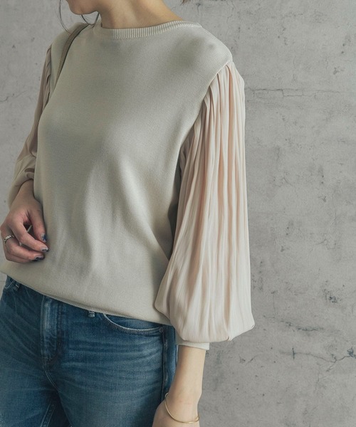 URBAN RESEARCH ROSSO（アーバンリサーチロッソ）の「ドッキングボリュームスリーブプルオーバー（ニット/セーター・レディース・ネイビー/ホワイト系その他/グレー系その他・FREE）」の11枚目の写真