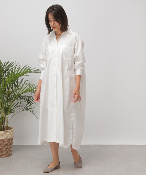 BAYFLOW(ベイフロー)の「【MW SUNRISE(エムダブリューサンライズ)】コットンブロードワンピース(ワンピース・レディース・ホワイト/ライトブルー/チャコール・FREE)」の4枚目の写真