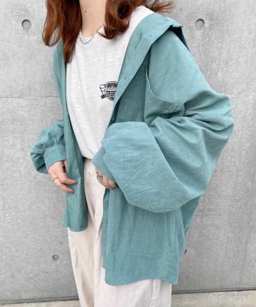 nemne store（ネンネストア）の「落ち葉を拾うアソートオーバーシャツ（シャツ/ブラウス・レディース・ブルーグリーン/スミクロ/ブラウン系/ブルー系・フリー）」の3枚目の写真