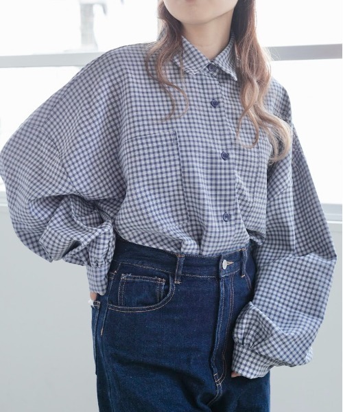 nemne store（ネンネストア）の「落ち葉を拾うアソートオーバーシャツ（シャツ/ブラウス・レディース・ブルーグリーン/スミクロ/ブラウン系/ブルー系・フリー）」の22枚目の写真