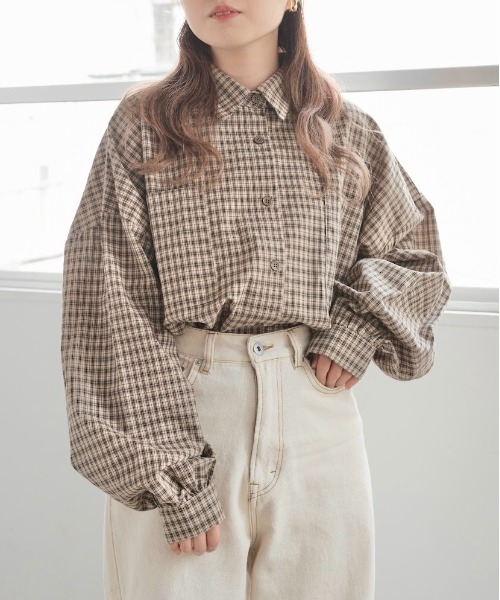 nemne store（ネンネストア）の「落ち葉を拾うアソートオーバーシャツ（シャツ/ブラウス・レディース・ブルーグリーン/スミクロ/ブラウン系/ブルー系・フリー）」の18枚目の写真