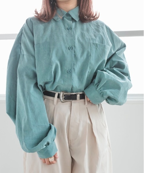 nemne store（ネンネストア）の「落ち葉を拾うアソートオーバーシャツ（シャツ/ブラウス・レディース・ブルーグリーン/スミクロ/ブラウン系/ブルー系・フリー）」の20枚目の写真