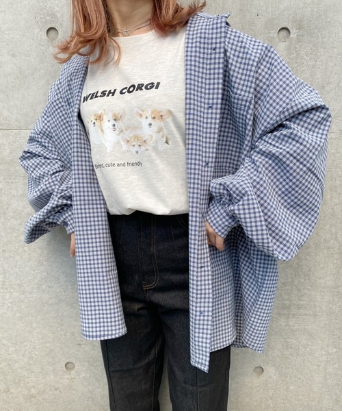 nemne store（ネンネストア）の「落ち葉を拾うアソートオーバーシャツ（シャツ/ブラウス・レディース・ブルーグリーン/スミクロ/ブラウン系/ブルー系・フリー）」の7枚目の写真