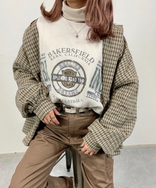 nemne store（ネンネストア）の「落ち葉を拾うアソートオーバーシャツ（シャツ/ブラウス・レディース・ブルーグリーン/スミクロ/ブラウン系/ブルー系・フリー）」の9枚目の写真