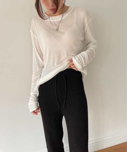 Didot.showroom（ディドット ショールーム）の「【DIDOT.】シアーロングスリーブTシャツ（Tシャツ/カットソー・レディース・ブラック/ベージュ/ブラウン/グレー/カーキ/ピンク/オレンジ/ブルー/アイボリー/チャコールグレー/アッシュグレー/スモークピンク/サンドベージュ・FREE）」の20枚目の写真