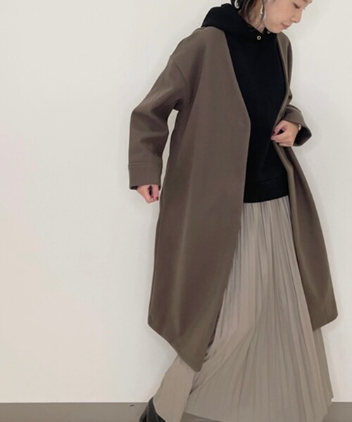 DRESKIP(ドレスキップ)の「◆ノーカラーVネックコート(ノーカラーコート・レディース・ブラック/カーキ/サンドベージュ・02/03)」の3枚目の写真