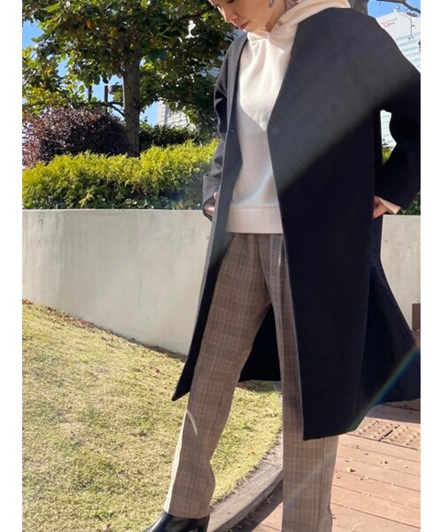 DRESKIP(ドレスキップ)の「◆ノーカラーVネックコート(ノーカラーコート・レディース・ブラック/カーキ/サンドベージュ・02/03)」の4枚目の写真