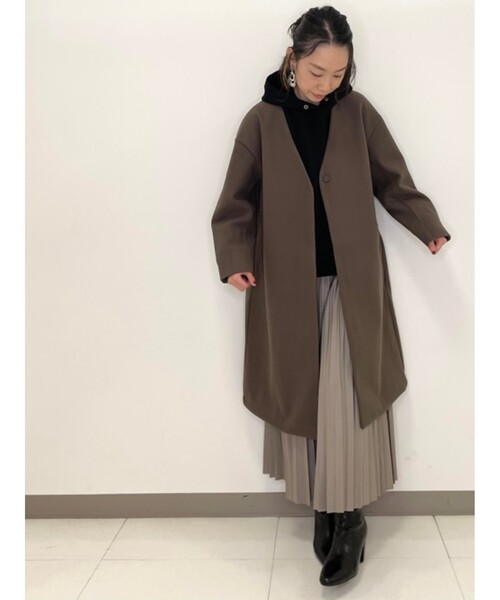 DRESKIP(ドレスキップ)の「◆ノーカラーVネックコート(ノーカラーコート・レディース・ブラック/カーキ/サンドベージュ・02/03)」の9枚目の写真