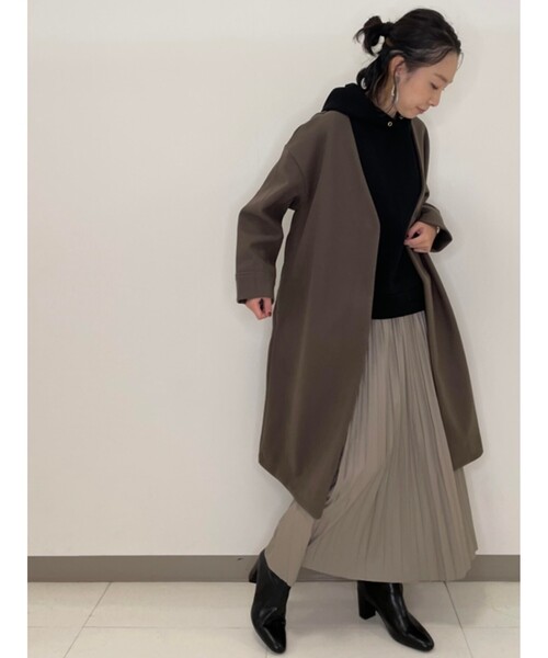 DRESKIP(ドレスキップ)の「◆ノーカラーVネックコート(ノーカラーコート・レディース・ブラック/カーキ/サンドベージュ・02/03)」の10枚目の写真