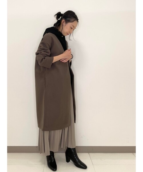 DRESKIP(ドレスキップ)の「◆ノーカラーVネックコート(ノーカラーコート・レディース・ブラック/カーキ/サンドベージュ・02/03)」の12枚目の写真