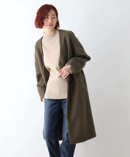 DRESKIP(ドレスキップ)の「◆ノーカラーVネックコート(ノーカラーコート・レディース・ブラック/カーキ/サンドベージュ・02/03)」の13枚目の写真