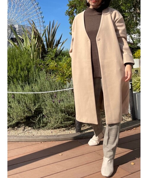 DRESKIP(ドレスキップ)の「◆ノーカラーVネックコート(ノーカラーコート・レディース・ブラック/カーキ/サンドベージュ・02/03)」の14枚目の写真