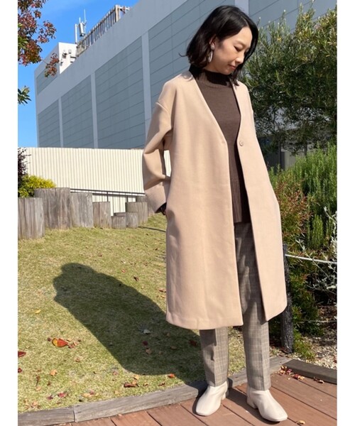 DRESKIP(ドレスキップ)の「◆ノーカラーVネックコート(ノーカラーコート・レディース・ブラック/カーキ/サンドベージュ・02/03)」の15枚目の写真