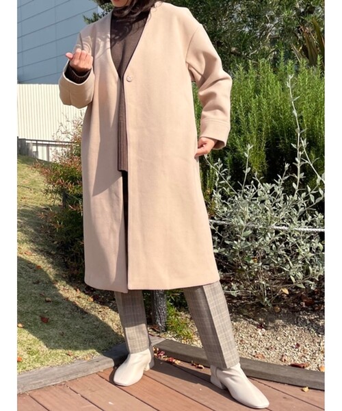 DRESKIP(ドレスキップ)の「◆ノーカラーVネックコート(ノーカラーコート・レディース・ブラック/カーキ/サンドベージュ・02/03)」の16枚目の写真