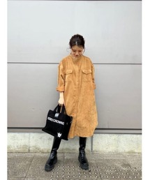 バンドカラーコーデュロイシャツワンピース