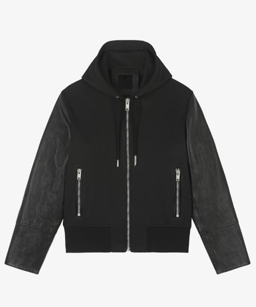 GIVENCHY(ジバンシイ)の「フード付き ジャージー&レザー ブルゾン(ブルゾン・メンズ・ブラック・44/46/48)」の1枚目の写真