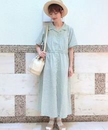 セール ブランド古着 Ehka Sopo エヘカソポのシャツワンピース グリーン カーキ 緑色系 花柄 ボタニカル柄 古着通販 Zozoused