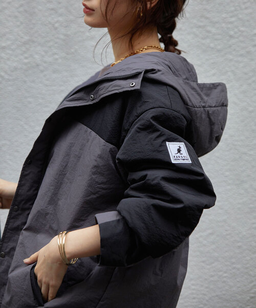KANGOL EXTRA COMFORT(カンゴールエクストラコンフォート)の「【KANGOL EXTRA COMFORT(カンゴール エクストラ コンフォート)】《WEB限定》ロゴワッペン 配色中綿 ライトジャケット(ブルゾン・レディース・ブラック/グレー/チャコール/ベージュ・M/L/LL)」の18枚目の写真