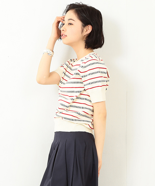 BEAMS BOY（ビームスボーイ）の「BEAMS BOY / 12ゲージ BOY ボーダー クルー ショートスリーブ（ニット/セーター・レディース・ナチュラル/グリーン/ネイビー・ONE SIZE）」の13枚目の写真