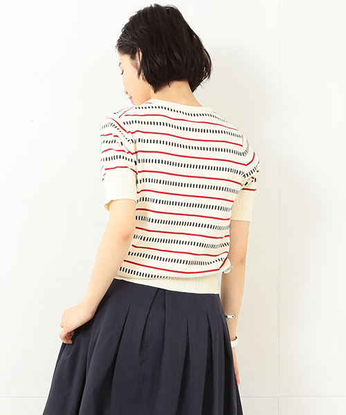 BEAMS BOY（ビームスボーイ）の「BEAMS BOY / 12ゲージ BOY ボーダー クルー ショートスリーブ（ニット/セーター・レディース・ナチュラル/グリーン/ネイビー・ONE SIZE）」の14枚目の写真