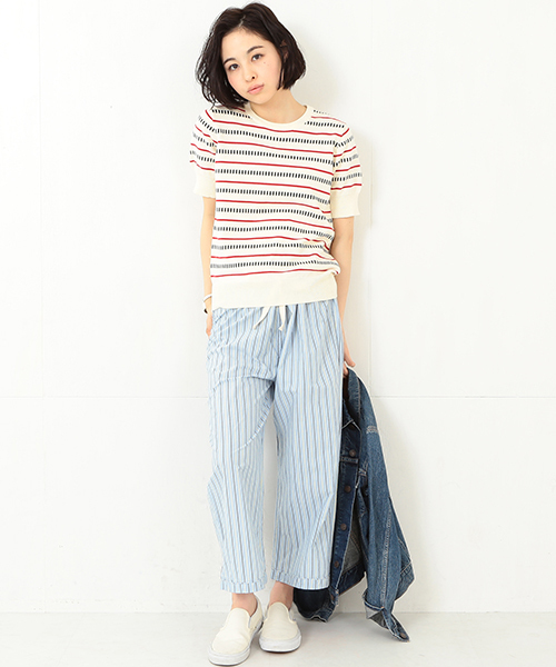 BEAMS BOY（ビームスボーイ）の「BEAMS BOY / 12ゲージ BOY ボーダー クルー ショートスリーブ（ニット/セーター・レディース・ナチュラル/グリーン/ネイビー・ONE SIZE）」の16枚目の写真