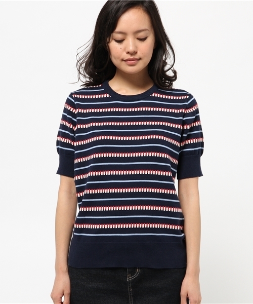 BEAMS BOY（ビームスボーイ）の「BEAMS BOY / 12ゲージ BOY ボーダー クルー ショートスリーブ（ニット/セーター・レディース・ナチュラル/グリーン/ネイビー・ONE SIZE）」の9枚目の写真