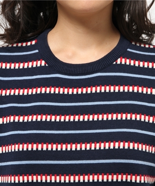 BEAMS BOY（ビームスボーイ）の「BEAMS BOY / 12ゲージ BOY ボーダー クルー ショートスリーブ（ニット/セーター・レディース・ナチュラル/グリーン/ネイビー・ONE SIZE）」の7枚目の写真