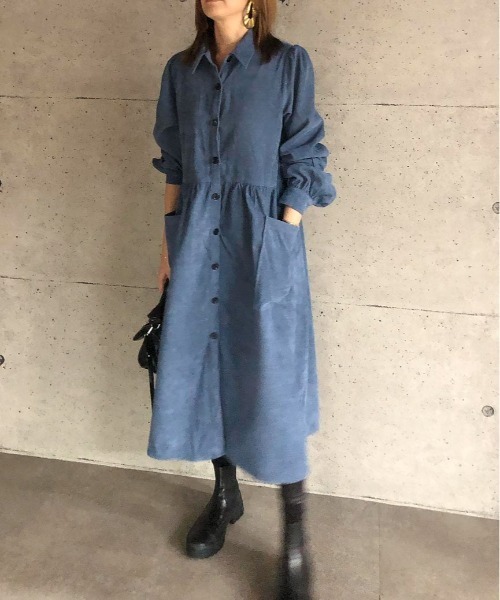 ABITOKYO(アビトーキョー)の「【ABITOKYO ORIGINAL】コーデュロイパフスリーブシャツワンピース(ワンピース・レディース・ネイビー/グリーン/ブルー・FREE)」の6枚目の写真