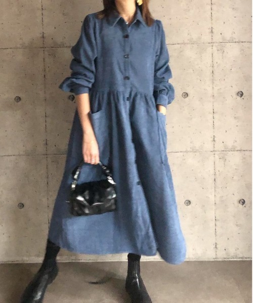 ABITOKYO(アビトーキョー)の「【ABITOKYO ORIGINAL】コーデュロイパフスリーブシャツワンピース(ワンピース・レディース・ネイビー/グリーン/ブルー・FREE)」の13枚目の写真