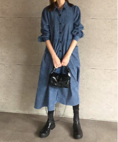 ABITOKYO(アビトーキョー)の「【ABITOKYO ORIGINAL】コーデュロイパフスリーブシャツワンピース(ワンピース・レディース・ネイビー/グリーン/ブルー・FREE)」の15枚目の写真