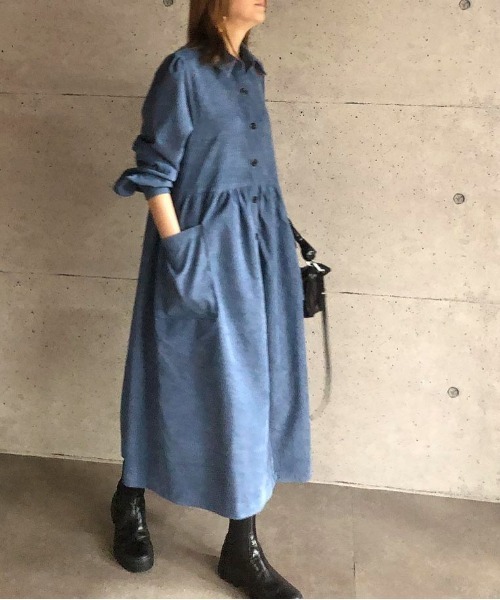 ABITOKYO(アビトーキョー)の「【ABITOKYO ORIGINAL】コーデュロイパフスリーブシャツワンピース(ワンピース・レディース・ネイビー/グリーン/ブルー・FREE)」の11枚目の写真