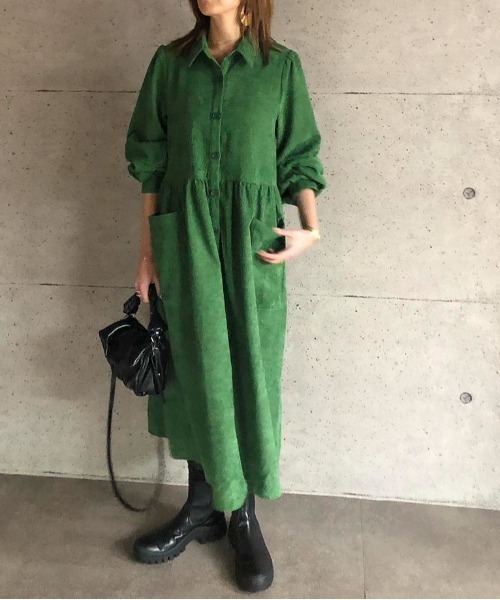 ABITOKYO(アビトーキョー)の「【ABITOKYO ORIGINAL】コーデュロイパフスリーブシャツワンピース(ワンピース・レディース・ネイビー/グリーン/ブルー・FREE)」の5枚目の写真