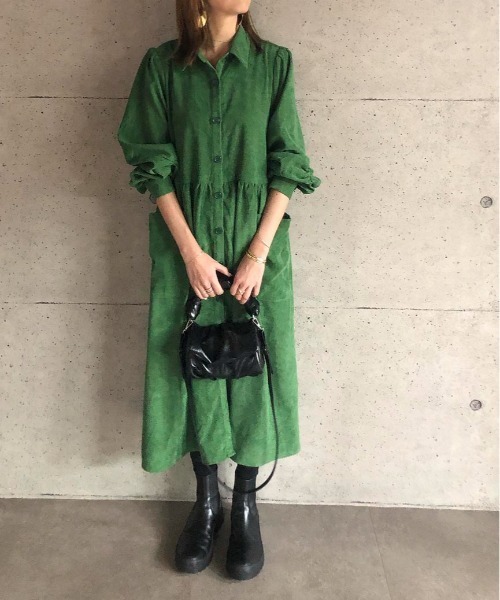ABITOKYO(アビトーキョー)の「【ABITOKYO ORIGINAL】コーデュロイパフスリーブシャツワンピース(ワンピース・レディース・ネイビー/グリーン/ブルー・FREE)」の12枚目の写真