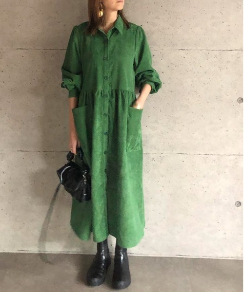 ABITOKYO(アビトーキョー)の「【ABITOKYO ORIGINAL】コーデュロイパフスリーブシャツワンピース(ワンピース・レディース・ネイビー/グリーン/ブルー・FREE)」の8枚目の写真