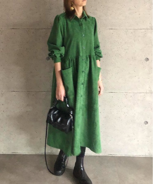 ABITOKYO(アビトーキョー)の「【ABITOKYO ORIGINAL】コーデュロイパフスリーブシャツワンピース(ワンピース・レディース・ネイビー/グリーン/ブルー・FREE)」の14枚目の写真