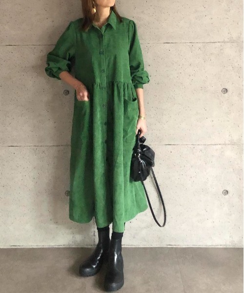 ABITOKYO(アビトーキョー)の「【ABITOKYO ORIGINAL】コーデュロイパフスリーブシャツワンピース(ワンピース・レディース・ネイビー/グリーン/ブルー・FREE)」の10枚目の写真