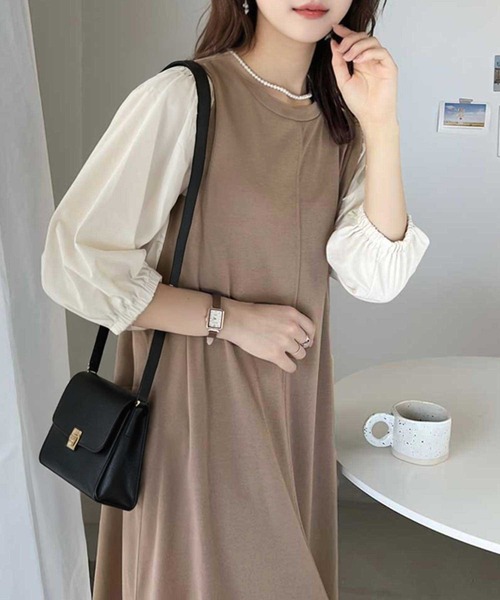 classicalelf（クラシカルエルフ）の「旬顔、ぽわん袖。異素材ドッキングワンピース（ワンピース・レディース・ブラック/ベージュ/ブラック系その他/ブラック系その他2/ブラック系その他3/モカ・MEDIUM/LARGE/X-LARGE/SMALL）」の22枚目の写真