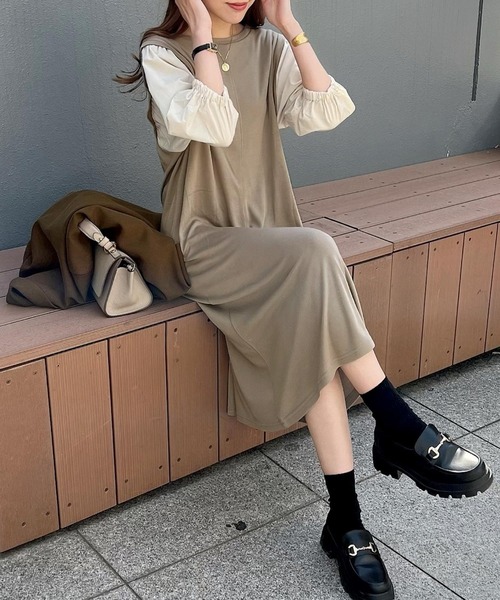 classicalelf（クラシカルエルフ）の「旬顔、ぽわん袖。異素材ドッキングワンピース（ワンピース・レディース・ブラック/ベージュ/ブラック系その他/ブラック系その他2/ブラック系その他3/モカ・MEDIUM/LARGE/X-LARGE/SMALL）」の20枚目の写真