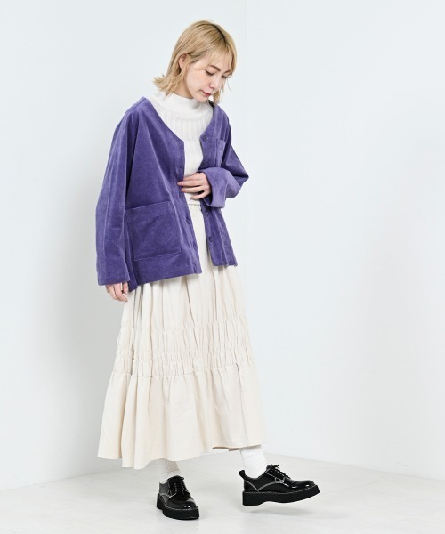 LUPILIEN(ルピリアン)の「【LUPILIEN】ウォッシュコーデュロイノーカラージャケット(ノーカラージャケット・レディース・チャコールグレー/パープル/アイボリー・FREE)」の18枚目の写真