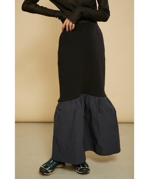 HeRIN.CYE（ヘリンドットサイ）の「Rib hem knit SK（スカート・レディース・ブラック/ブラウン/オフホワイト・FREE）」の4枚目の写真