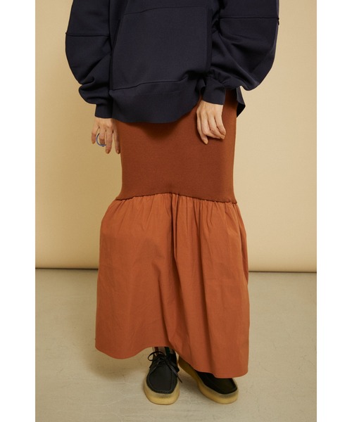 HeRIN.CYE Rib hem knit SK ブラウン フレアスカート HeRIN.CYE（ヘリンドットサイ）の「Rib hem knit SK（スカート