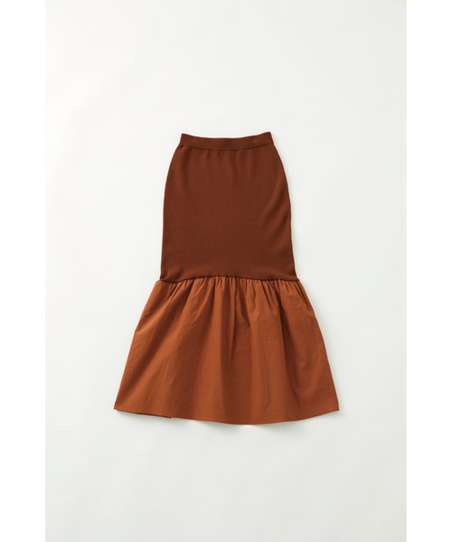 HeRIN.CYE Rib hem knit SK ブラウン フレアスカート HeRIN.CYE（ヘリンドットサイ）の「Rib hem knit SK（スカート