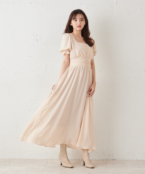 MIIA(ミーア)の「半袖パフスリーブマキシワンピース(ワンピース・レディース・ベージュ/オフホワイト/ブラック系その他/グリーン系その他・FREE)」の12枚目の写真