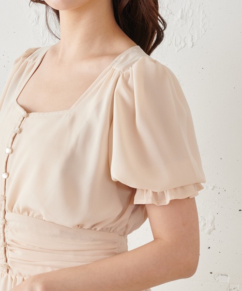 MIIA(ミーア)の「半袖パフスリーブマキシワンピース(ワンピース・レディース・ベージュ/オフホワイト/ブラック系その他/グリーン系その他・FREE)」の6枚目の写真