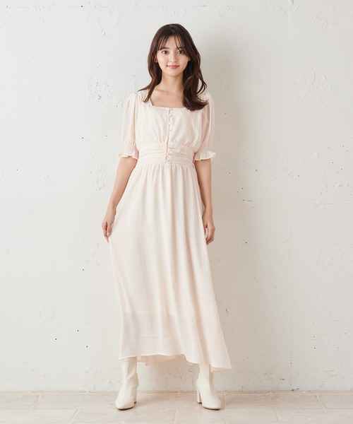 MIIA(ミーア)の「半袖パフスリーブマキシワンピース(ワンピース・レディース・ベージュ/オフホワイト/ブラック系その他/グリーン系その他・FREE)」の11枚目の写真